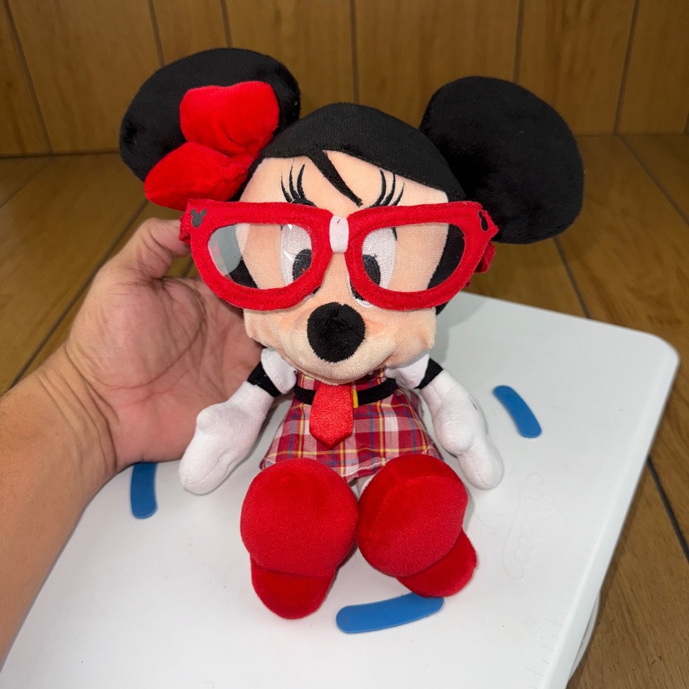 Disney Parks Minnie Mouse Nerd Plush With Glasses Hipster School Girl - Picture 1 of 15